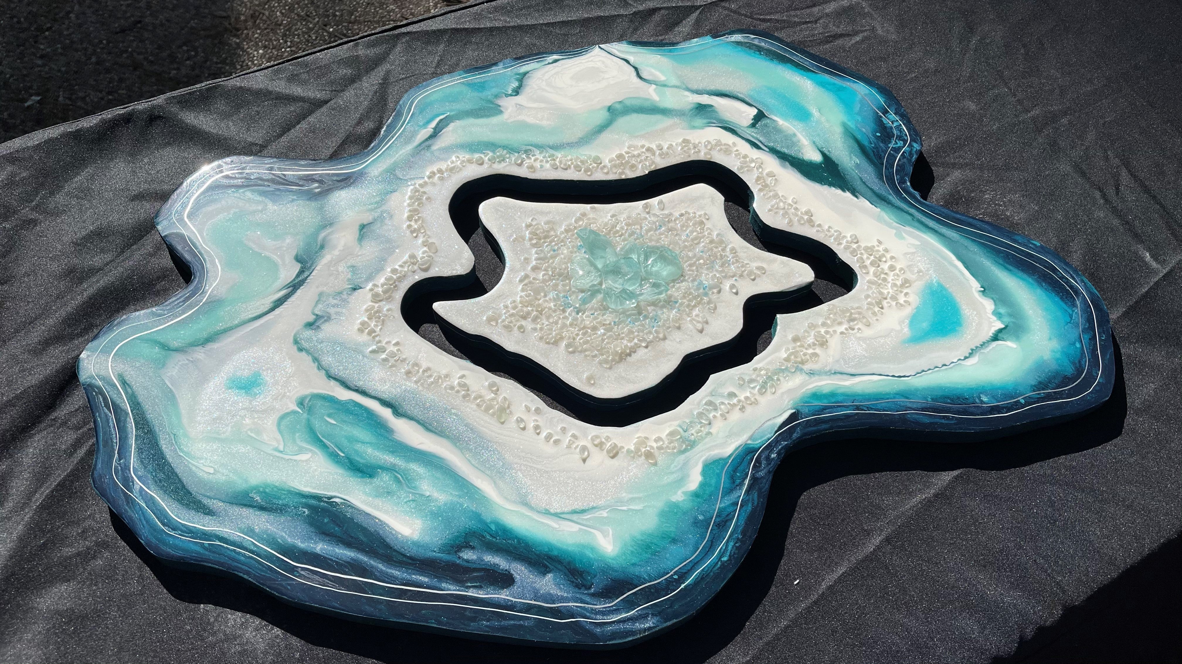 11x14 2 Pc Geode Style Crushed Glass Resin Pour Resin Art Canvas Set total  Size 22x14 MADE TO ORDER 